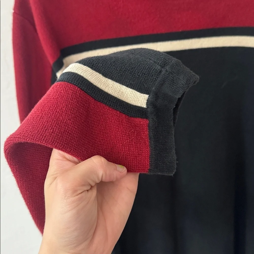 Eddie Bauer Men’s XL TALL Black Red Cream Color Block Dad Sweater 100% Cotton